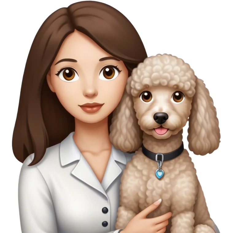 Long straight brown hair brown eyes beautiful women The white standard poodle you're holding emoji