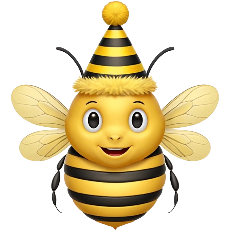 Bees with red Birthday Hat, Happy bee with striped party hat emoji