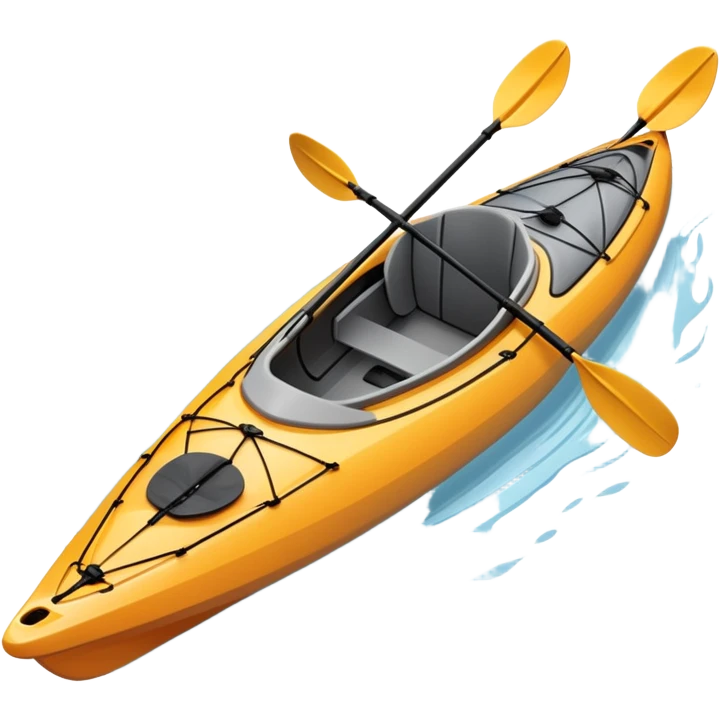 An icon showing a close-up of a sleek kayak with double-bladed paddles gliding through water. Splashes surround the boat as it cuts across a calm surface, symbolizing speed and focus. Transparent background emphasizes the dynamic and personal nature of kayak paddling. emoji