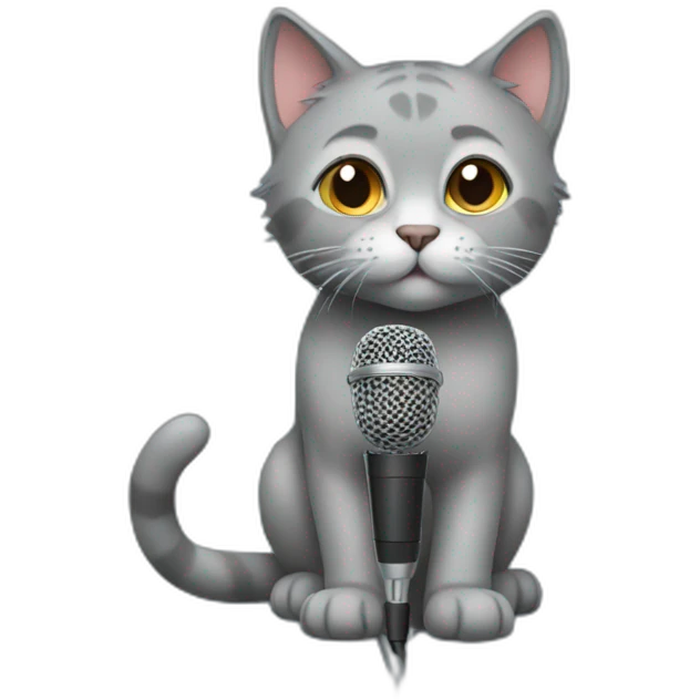 grey kitty with mic emoji