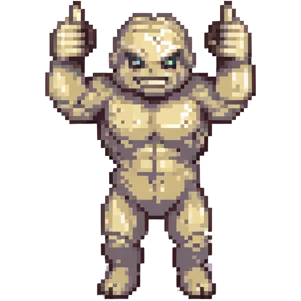 pixel art Geodude, both arms visible, one hand doing a thumbs up, vibrant colors emoji