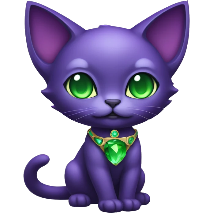 Dark-type-Fakémon-Cat Purple eyes, green gem on chest, full body emoji