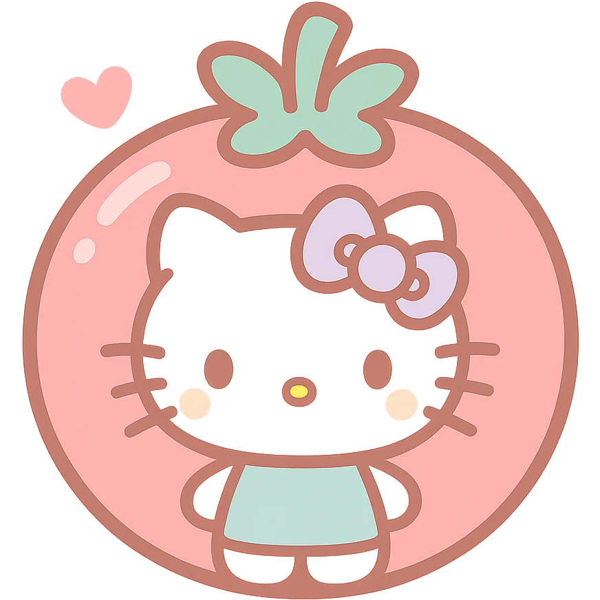 Hello Kitty inside a transparent tomato, bright and cheerful style emoji