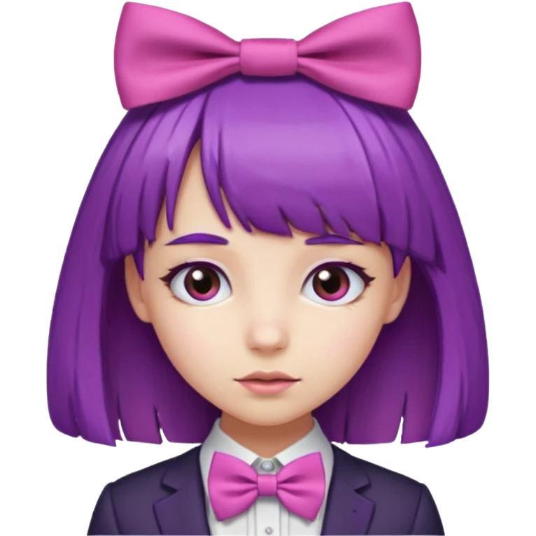girl with bangs and purple hair and pink hairbow tie on the side of head emoji