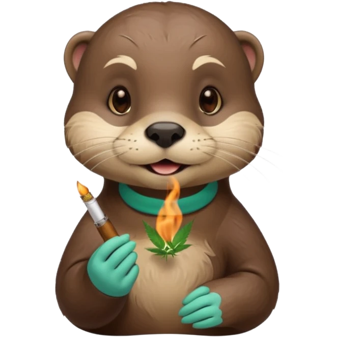 Cute female Otter smoking a while cannabis joint emoji