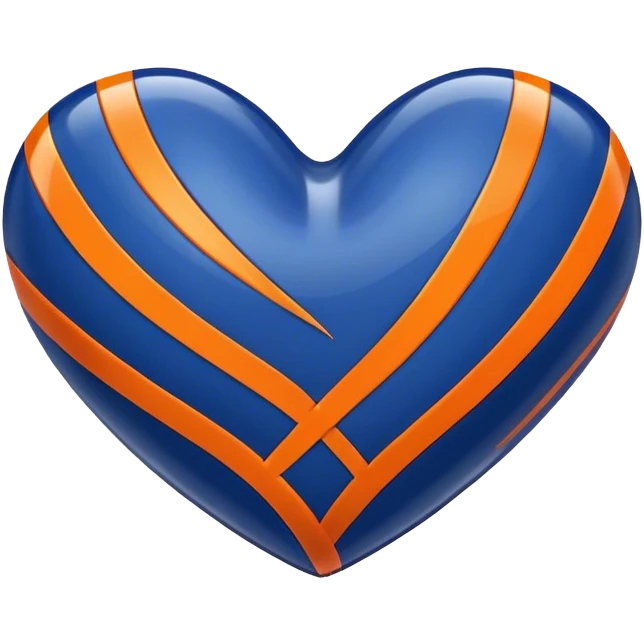 Glossy dark blue heart with straight orange athletic stripes going down the side emoji