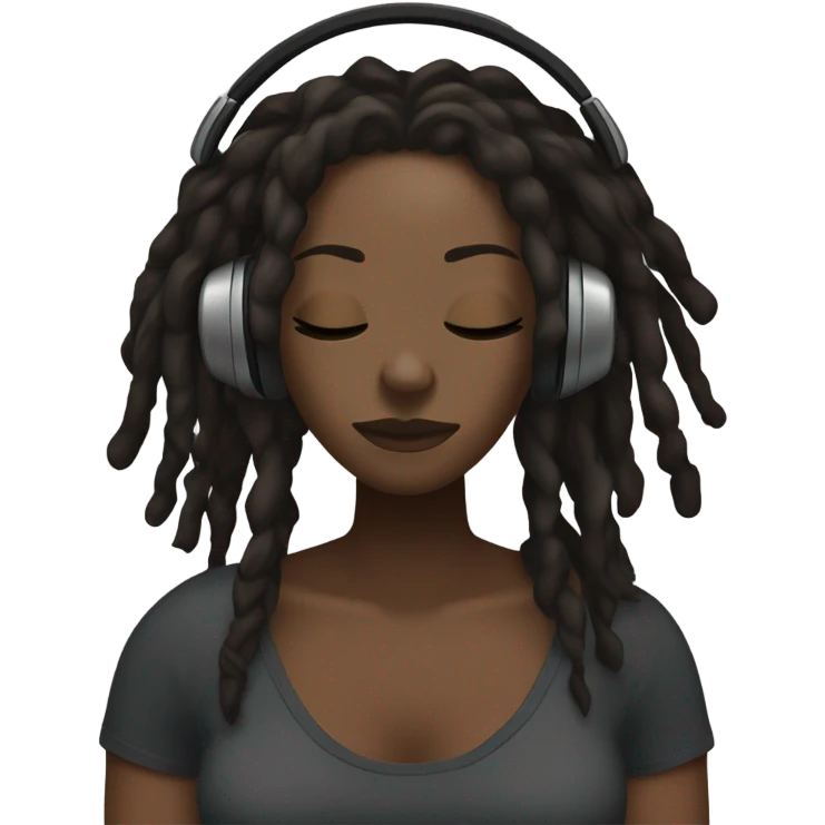 dark woman with short dreaded hair closed eyes listening to music with eyes closed and headphones on emoji