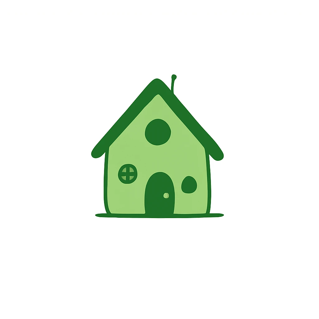 minimal house, doodle, green emoji