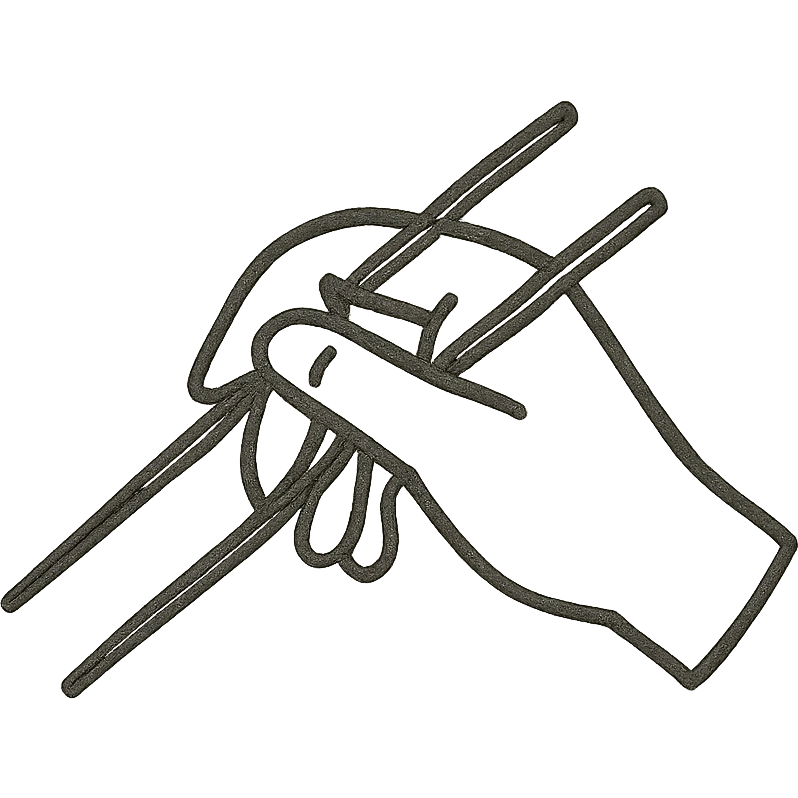 olive colored hand holding chopsticks, clean vector icon style emoji