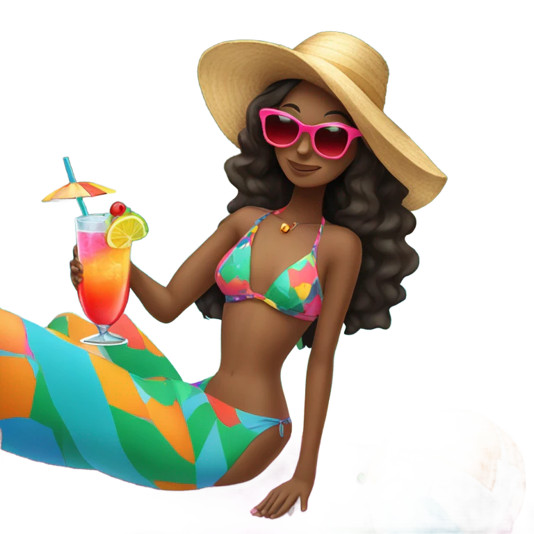 Girl on holiday having a cocktail by the pool emoji