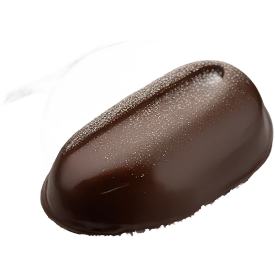 chocolate quenelle on plate with salt flakes sprinkled on top emoji