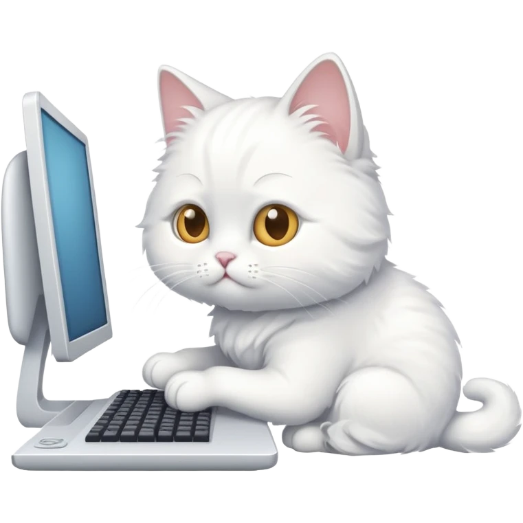 White cat working on computer emoji