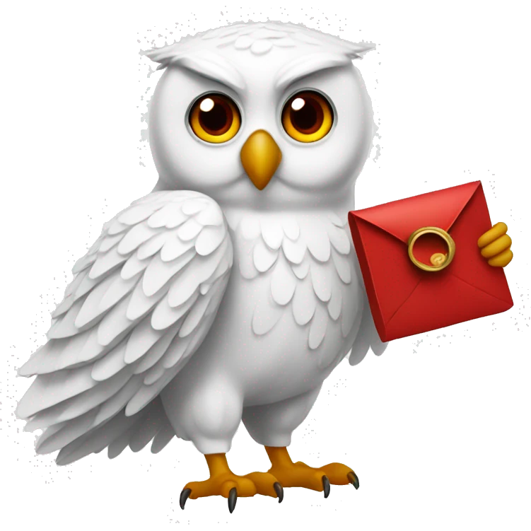 White owl carrying letter with red wax seal emoji