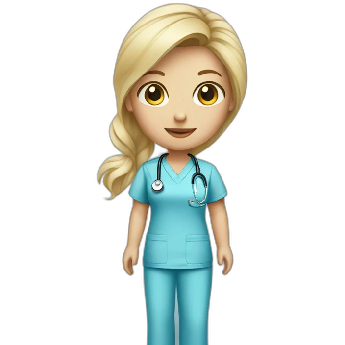 female blond doctor in baby blue scrubs emoji