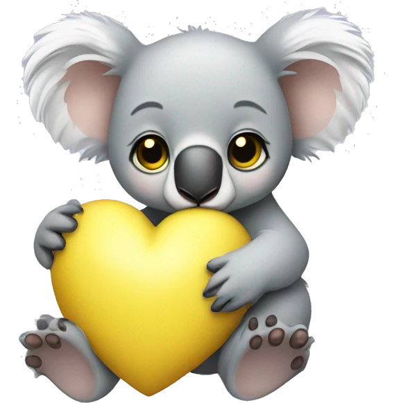 Baby koala with yellow heart in its paws emoji