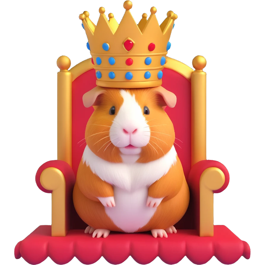 majestic guinea pig sitting on a throne, wearing a crown emoji