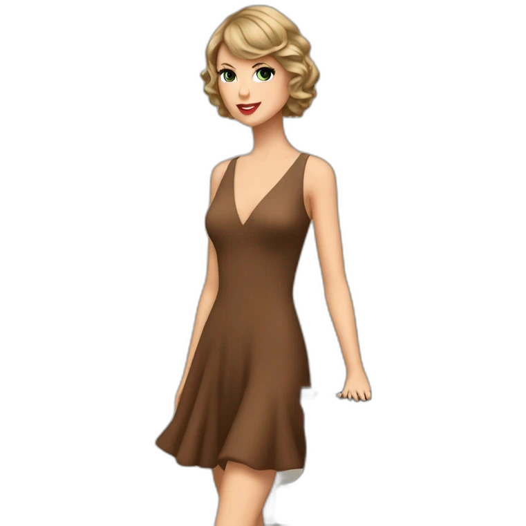 Taylor Swift with a brown dress and in front of a piano emoji