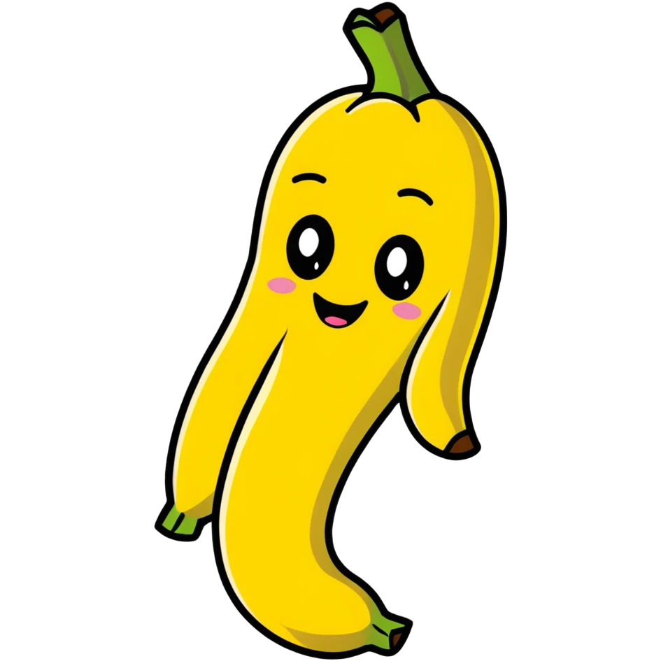 cute banana character with a smiling face emoji
