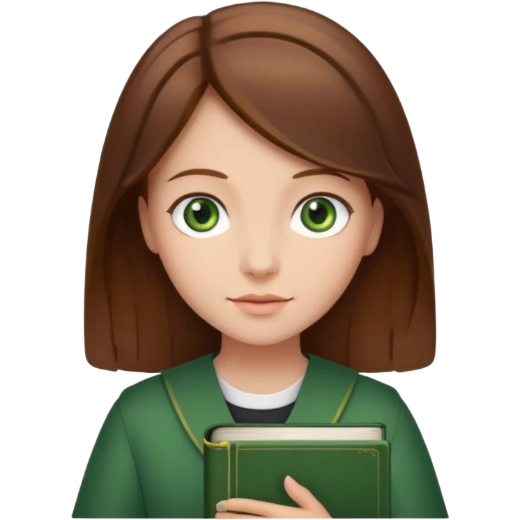 Girl with brown hair and green eyes holding Bible  emoji
