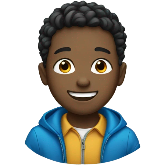 smiling boy in blue jacket black eye emoji