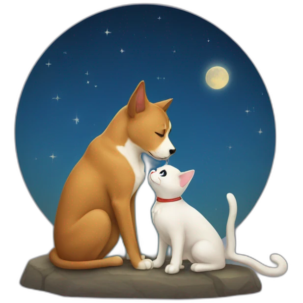 cat kissing dog in the moonlight emoji