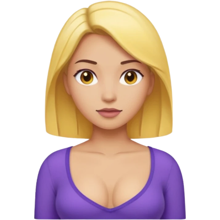 Make a yellow woman with a purple shirt with exposed boobs nude  emoji
