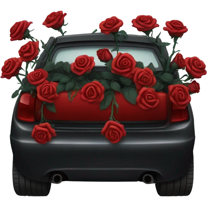 red open car trunk with black roses left in it emoji