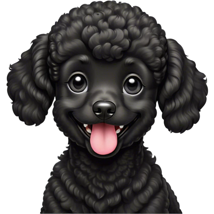 Cinematic Comical Black Poodle Portrait Emoji, Head tilted dramatically with an exaggeratedly amused expression, featuring a glossy, curly jet-black Fur with a lively bounce, wide, expressive dark eyes filled with playful disbelief, Simplified yet hilariously expressive features, highly detailed, glowing with a slightly sassy glow, high shine, dramatic yet playful, stylized with an air of cheeky mischief, bright and endearing, soft glowing outline, capturing the essence of a spirited and over-the-top companion, so meme-worthy it feels like it could side-eye its way into internet fame instantly! emoji