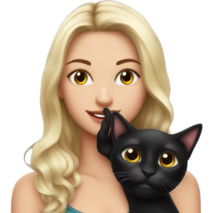 black cat hanging on beautiful woman emoji