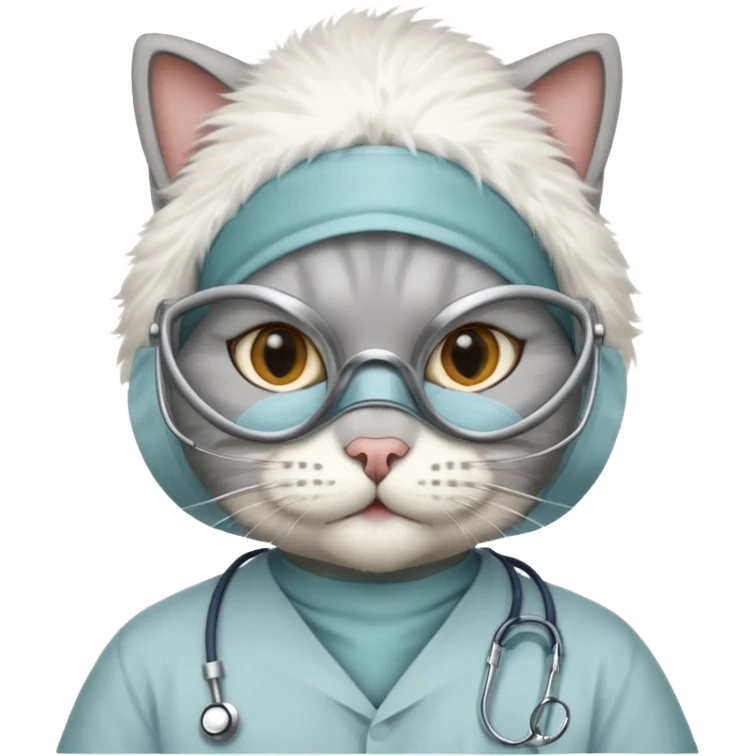 gray doctor cat, surgeon mask emoji
