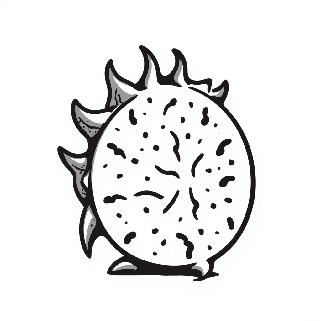A dragon fruit illustrated in a black doodle style, emphasizing its unique texture and form emoji