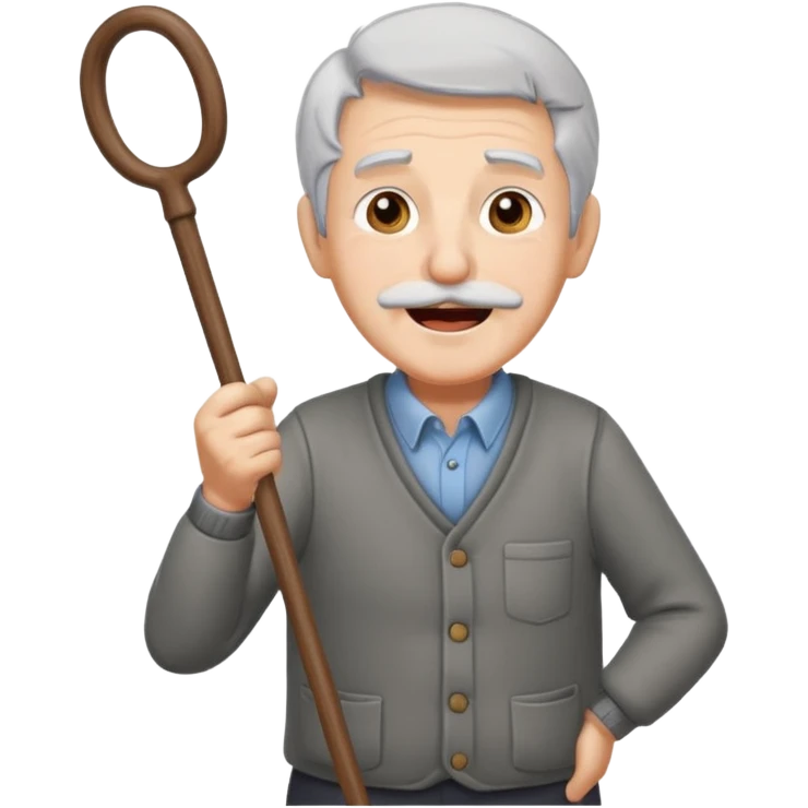 A grey-hair grandpa fan with cane in hand, cheer loudly with youthful spirit. emoji