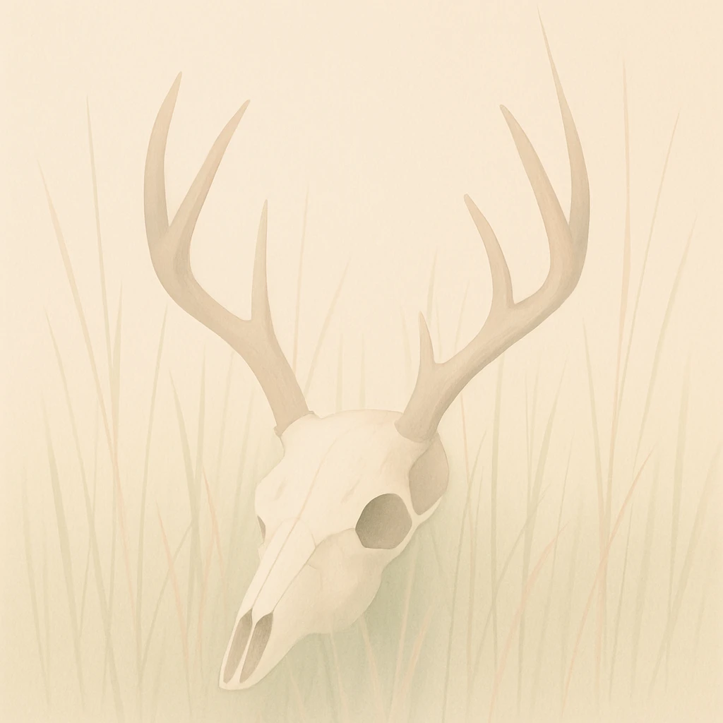 deer skull in tall grass, minimalist, soft colors emoji