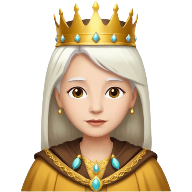 Queen with straight white hair – golden crown, brown robe emoji