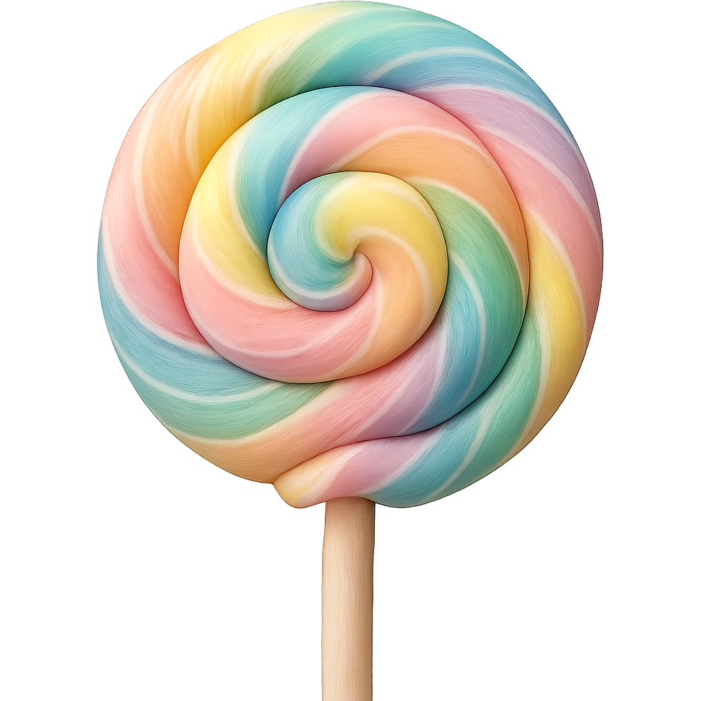 Change the lollipop to a pastel rainbow swirl in a realistic style, keep the background transparent. emoji