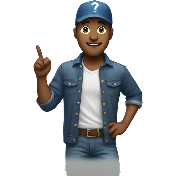 Man in a casual clothes with cap dancing pointing up emoji
