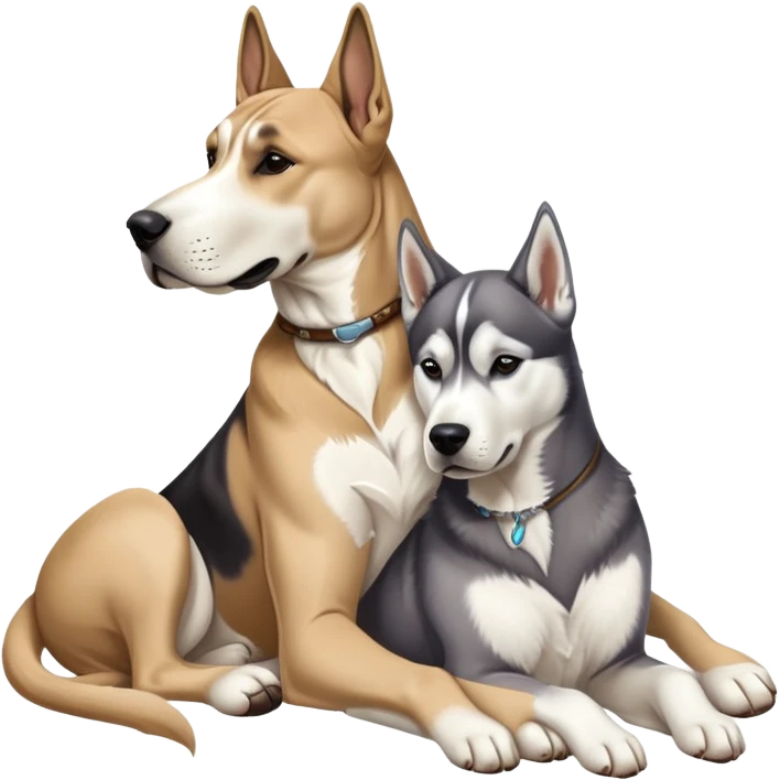 tan Great Dane cuddling a husky, realistic  emoji