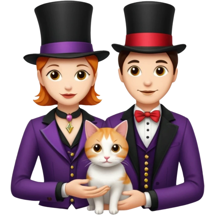 magician couple and their pet cat emoji