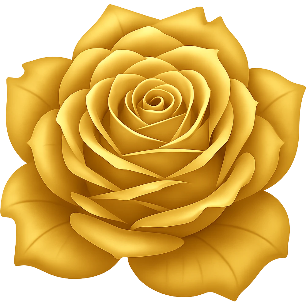 Make the frozen rose look gold in the style of an emoji, with no background. emoji