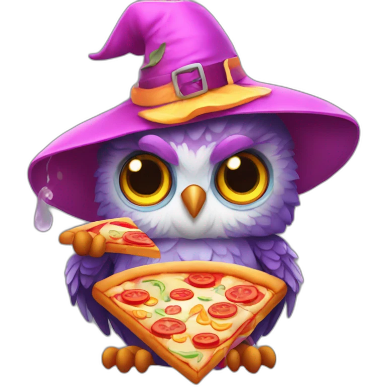 Rainbow Owl Witch who’s eating a Pizza  emoji