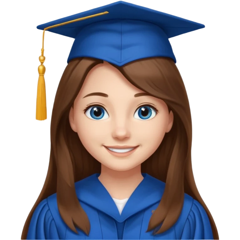 high school graduation with a pretty female high school student with long brown hair, blue eyes emoji