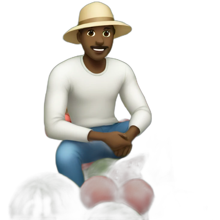 Black man in a coton field with watermelon and a basketball ball emoji