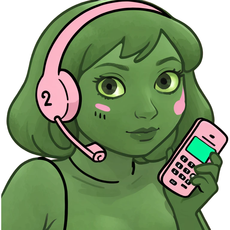 girl scrolling on pink SPAM phone emoji