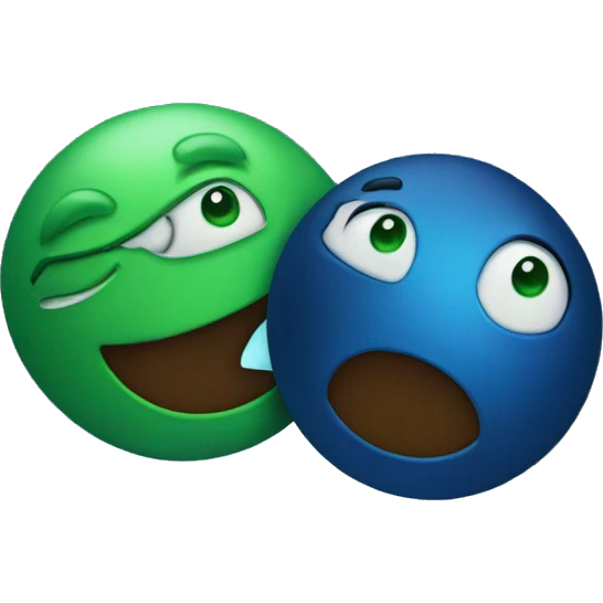 A blue planet and a green planet in the sky, and they are arguing with each other. emoji