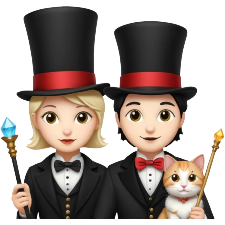 magician couple and their pet cat emoji
