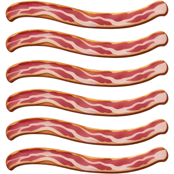raw bacon strip, flexible, pink-red meat, white fat marbling, gentle curves, irregular edges, fresh, slightly glossy, clean 3D rendering, soft light, subtle shadow, no packaging, no anthropomorphic features, transparent background, emoji scale emoji