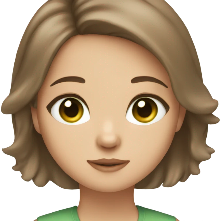 brown haired girl green eyes with cat emoji