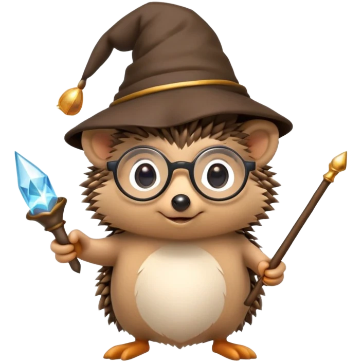 Hedgehog with a magic hat the glasses of Harry Potter and a wand  emoji
