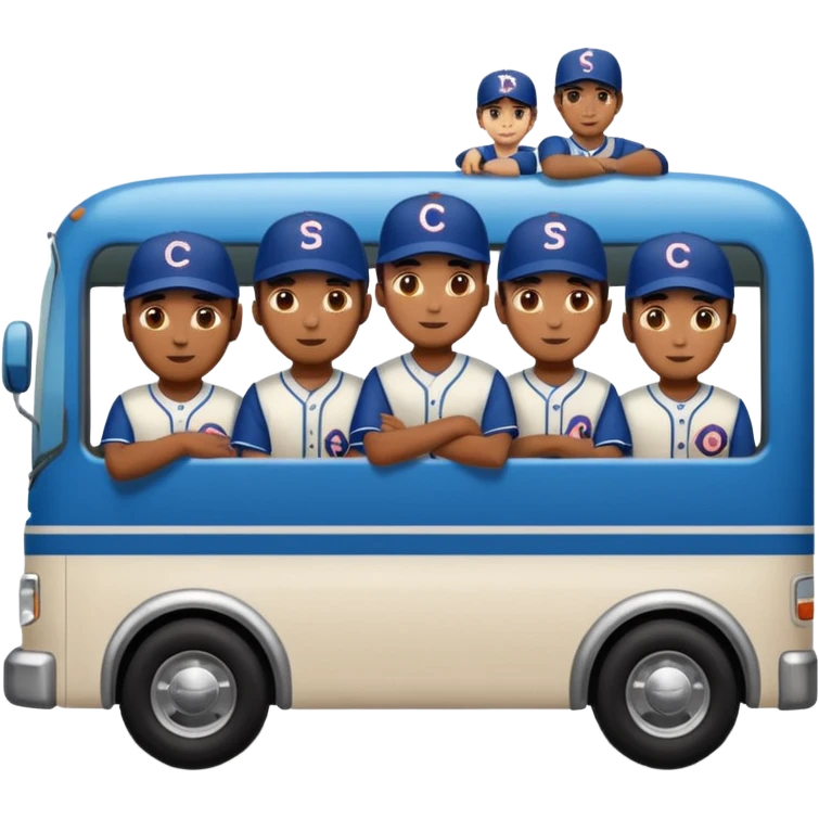 autobus de equipo llevando a egnte de basebal  y un chofer emoji