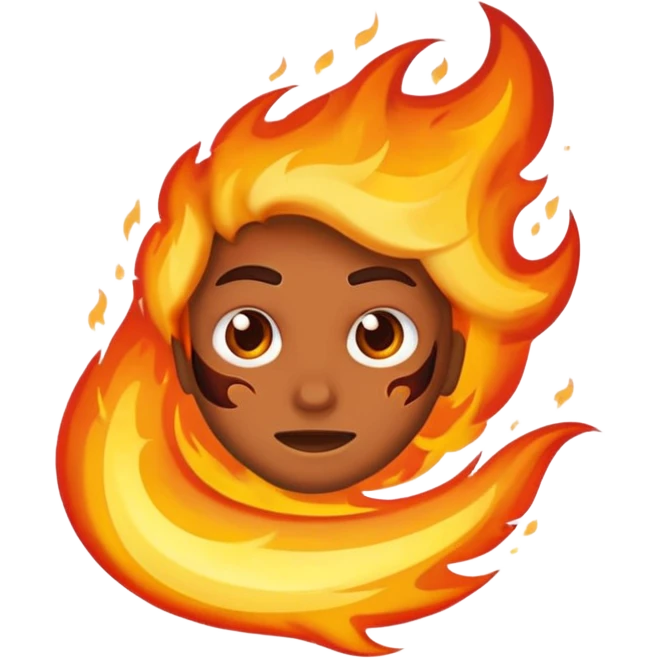 Character half burned / half restored, fire reversing direction emoji
